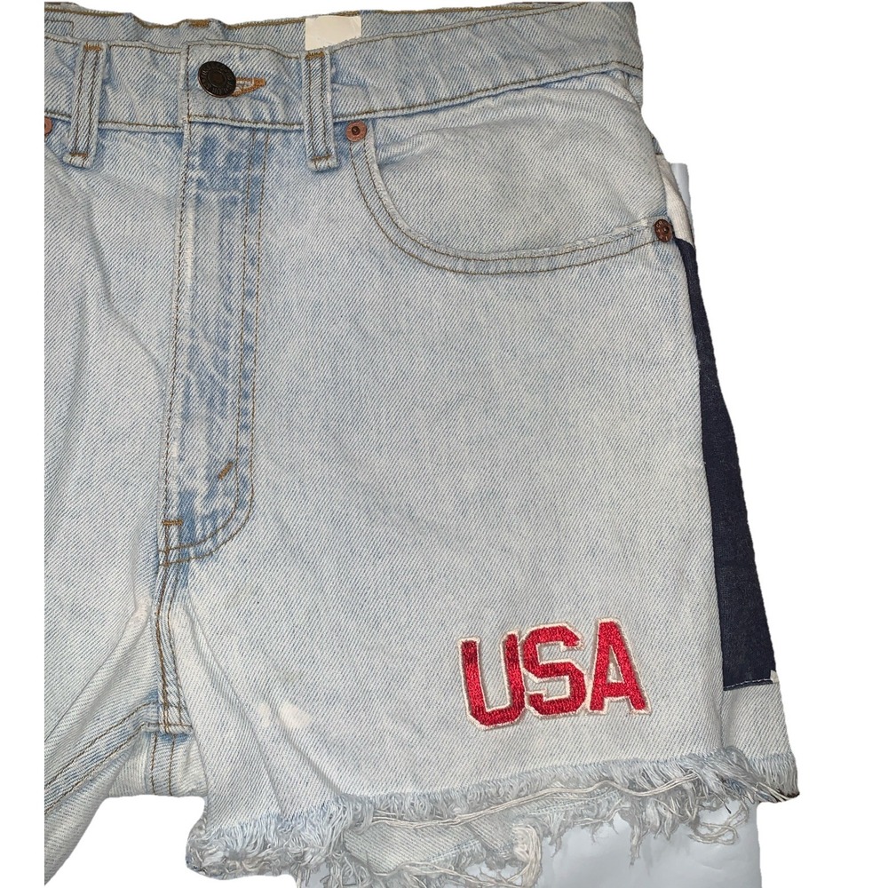 VTG Levis USA Flag Reworked High Rise Cut Off frayed Denim Shorts Distressed 30" - Picture 7 of 13